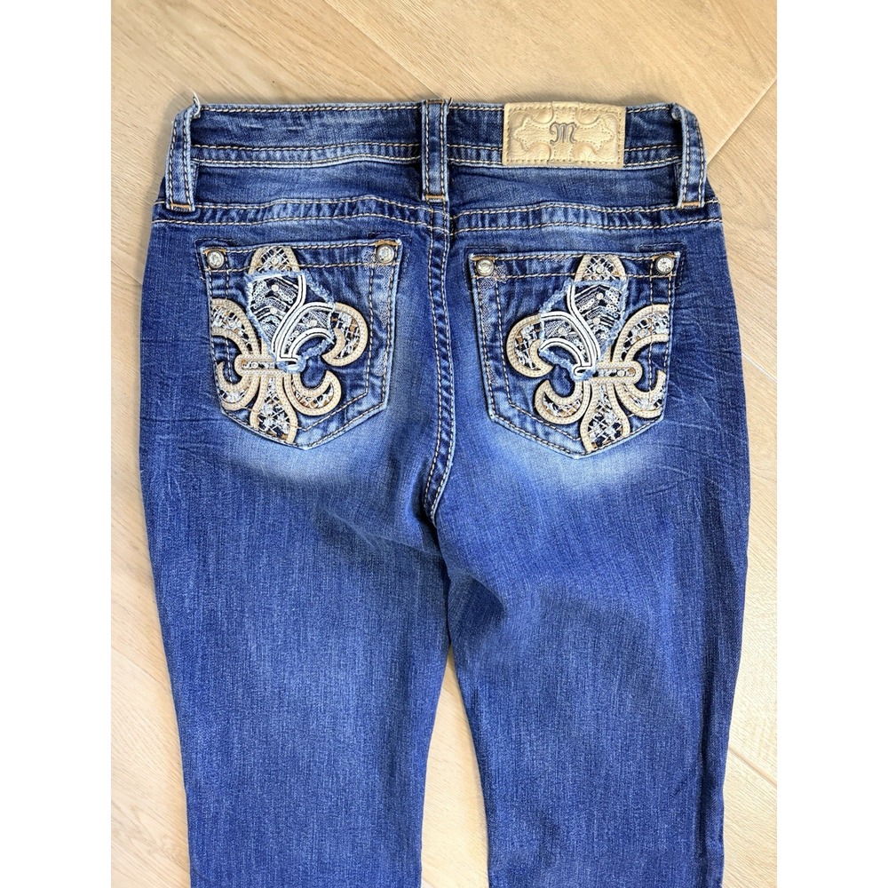 Miss Me Jeans Size 27 Mid Rise Bootcut Fleur De Lis Embellished Pockets